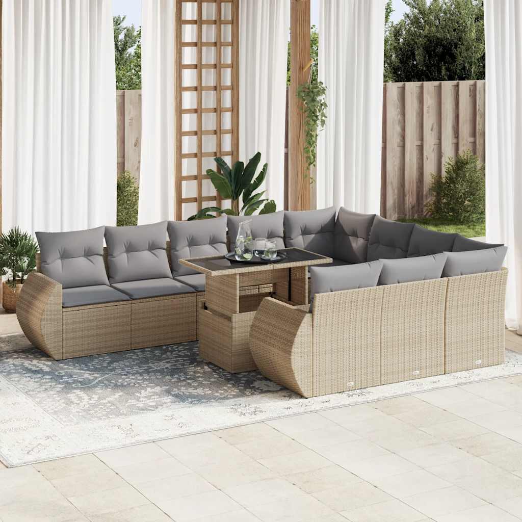 11-delige Tuinset met kussens poly rattan beige is nu te koop bij PeponiXL, paradijselijk wonen!