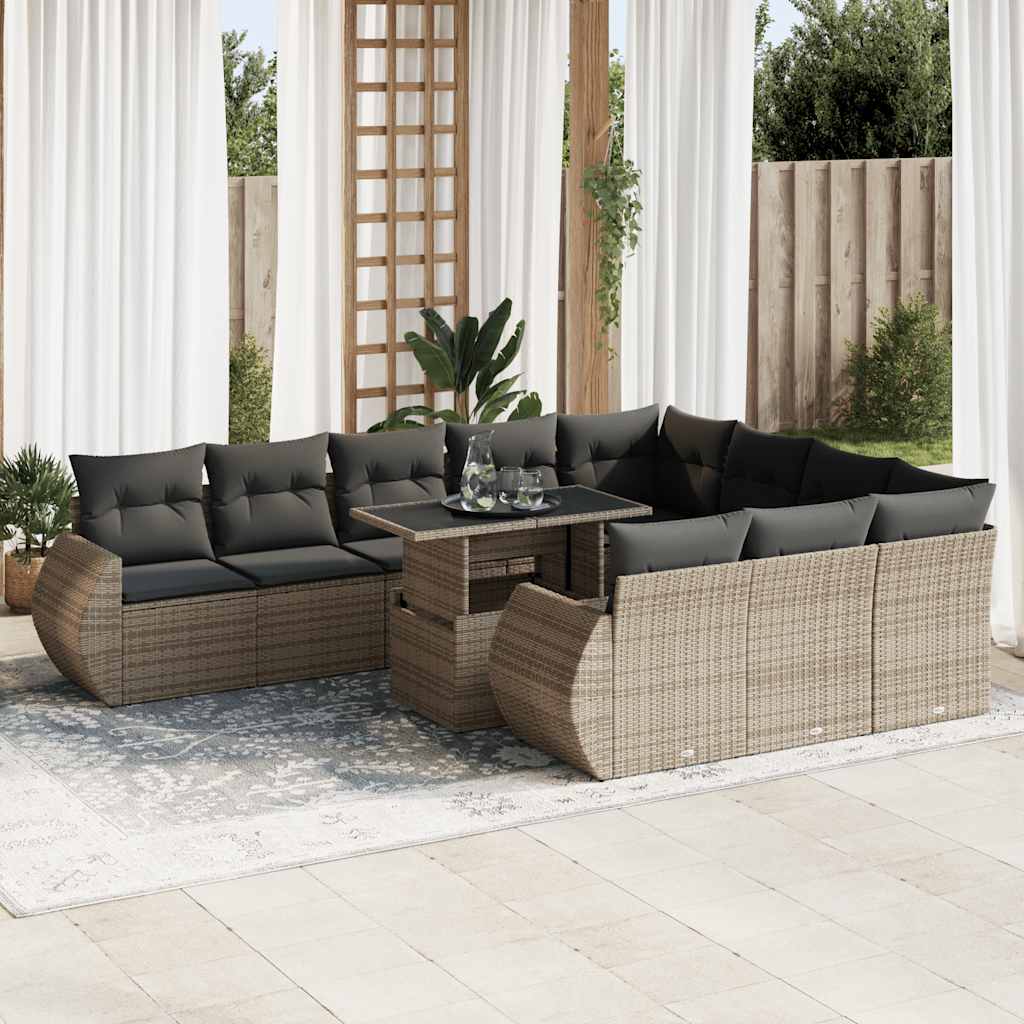 11-delige Loungeset met kussens poly rattan grijs is nu te koop bij PeponiXL, paradijselijk wonen!