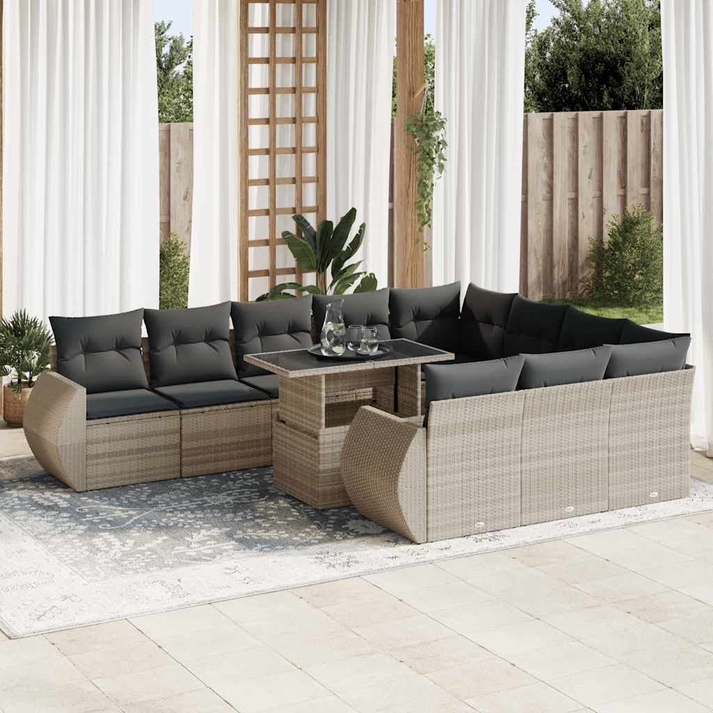11-delige Loungeset met kussens poly rattan lichtgrijs is nu te koop bij PeponiXL, paradijselijk wonen!