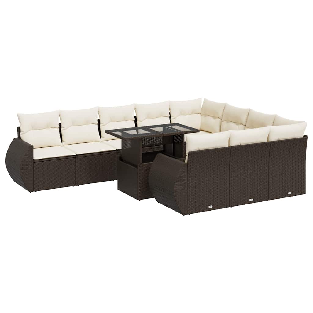 11-delige Loungeset met kussens poly rattan bruin is nu te koop bij PeponiXL, paradijselijk wonen!