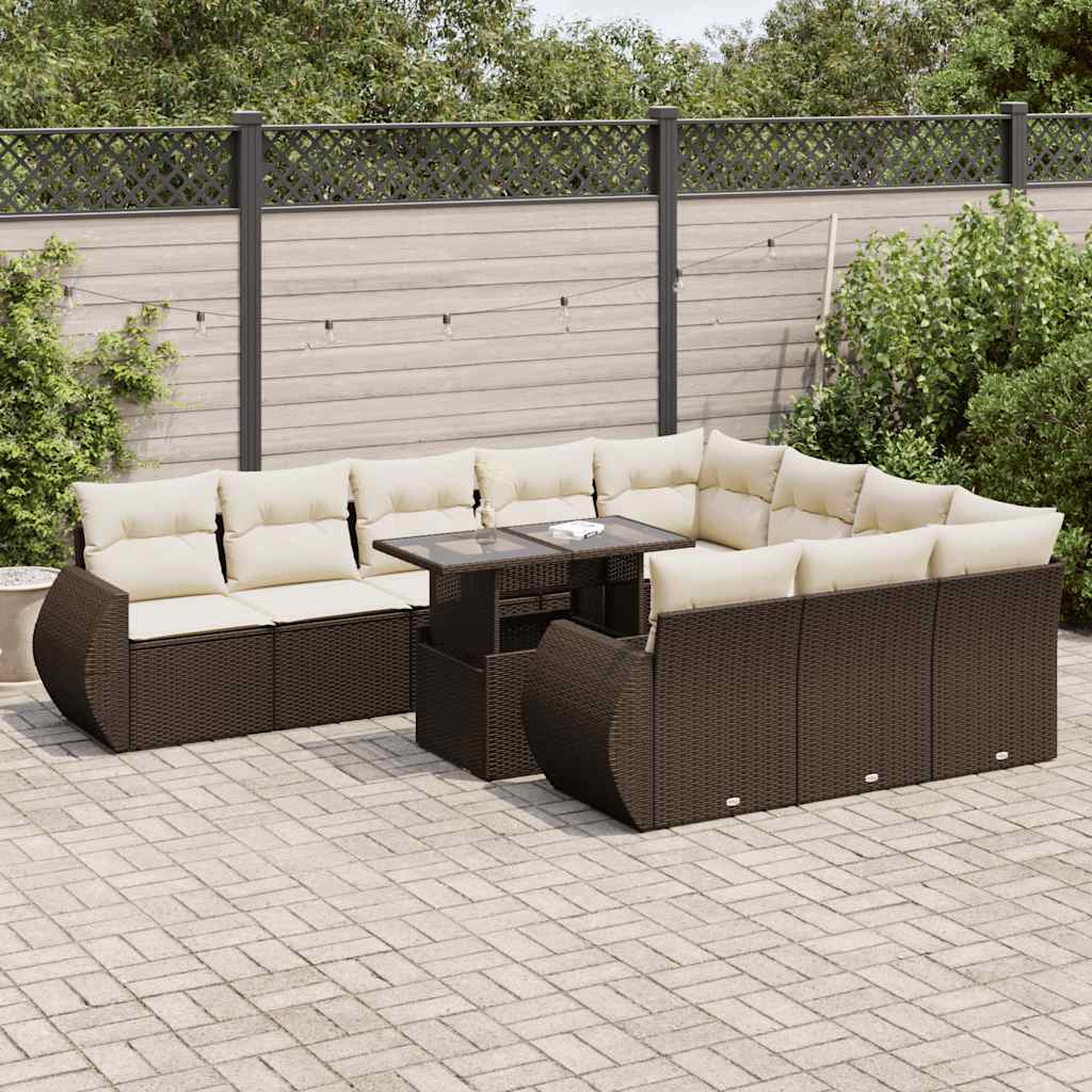 11-delige Loungeset met kussens poly rattan bruin is nu te koop bij PeponiXL, paradijselijk wonen!
