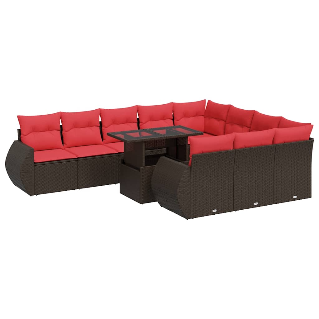 11-delige Loungeset met kussens poly rattan acacia bruin is nu te koop bij PeponiXL, paradijselijk wonen!