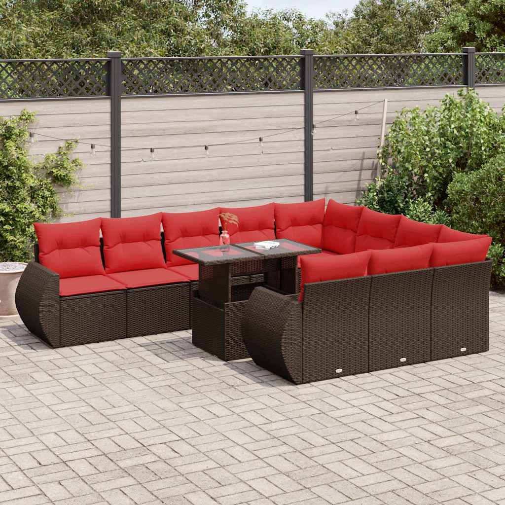 11-delige Loungeset met kussens poly rattan acacia bruin is nu te koop bij PeponiXL, paradijselijk wonen!