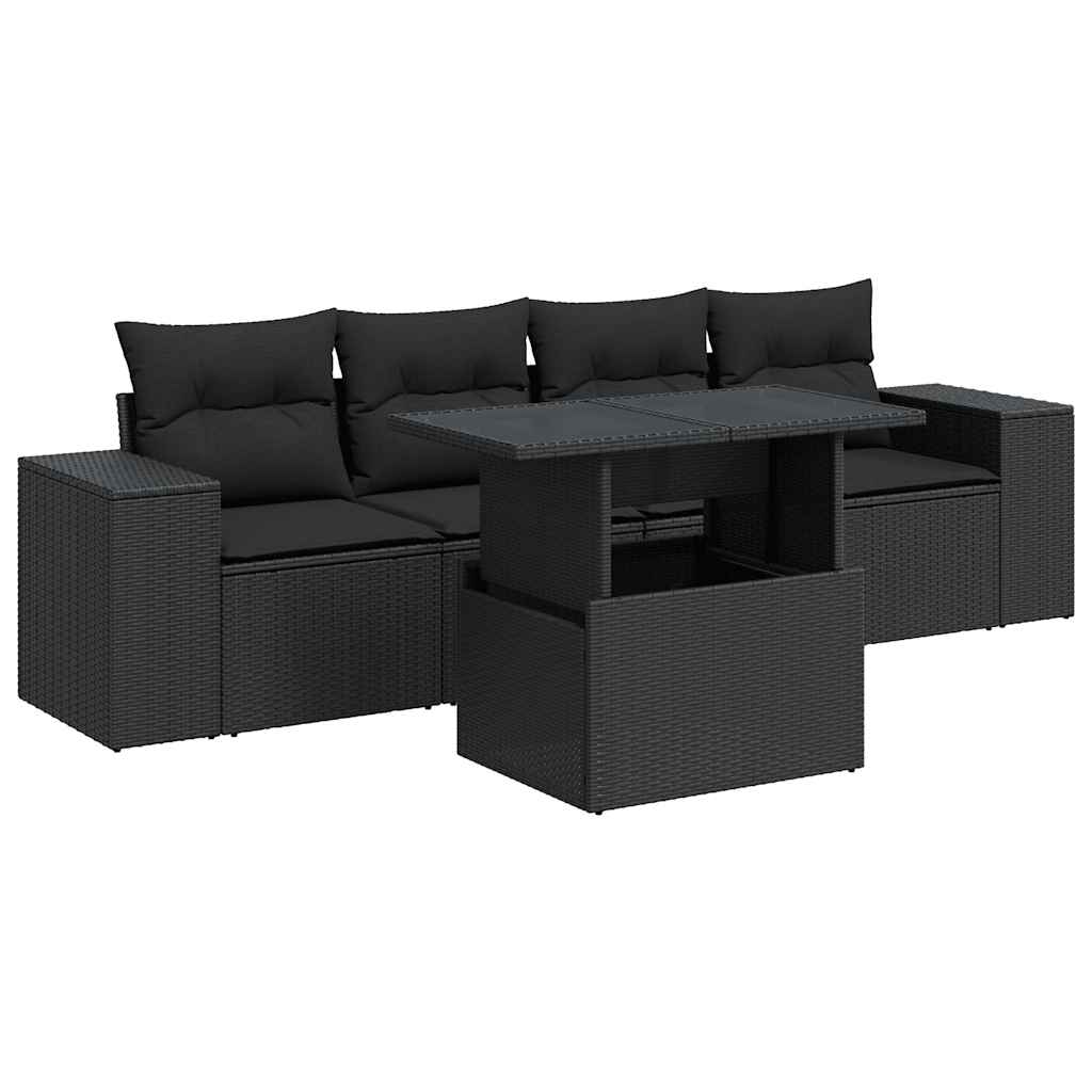 5-delige Loungeset met kussens poly rattan zwart is nu te koop bij PeponiXL, paradijselijk wonen!