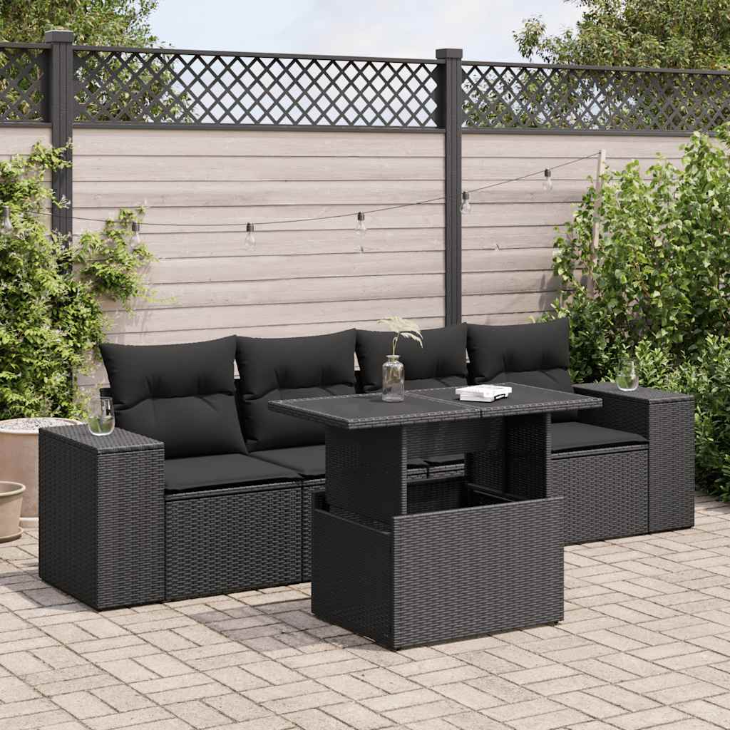 5-delige Loungeset met kussens poly rattan zwart is nu te koop bij PeponiXL, paradijselijk wonen!