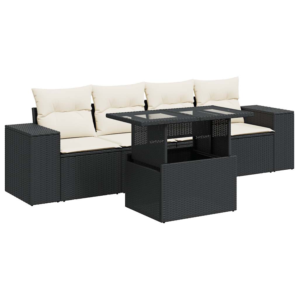 5-delige Loungeset met kussens poly rattan zwart is nu te koop bij PeponiXL, paradijselijk wonen!