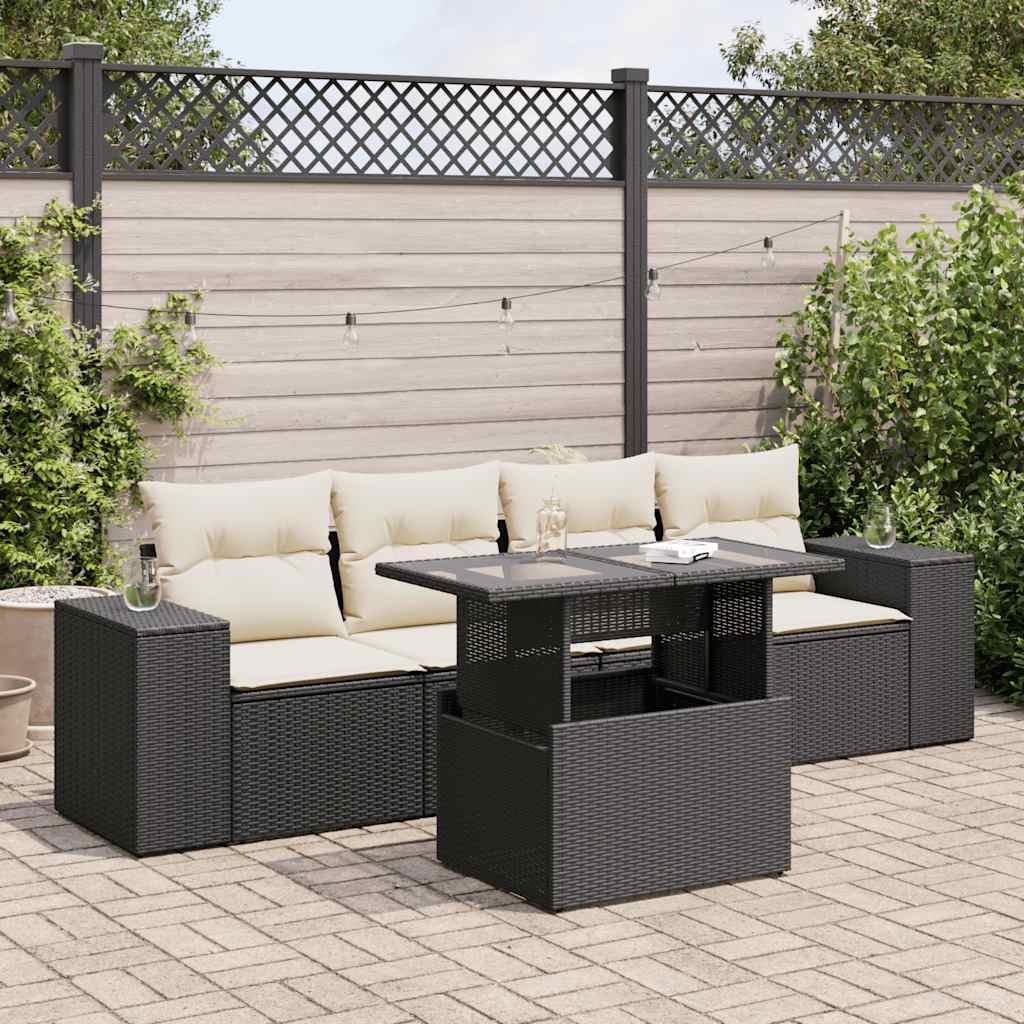 5-delige Loungeset met kussens poly rattan zwart is nu te koop bij PeponiXL, paradijselijk wonen!