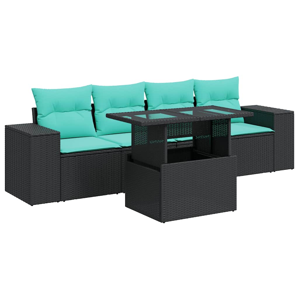 5-delige Loungeset met kussens poly rattan acacia zwart is nu te koop bij PeponiXL, paradijselijk wonen!