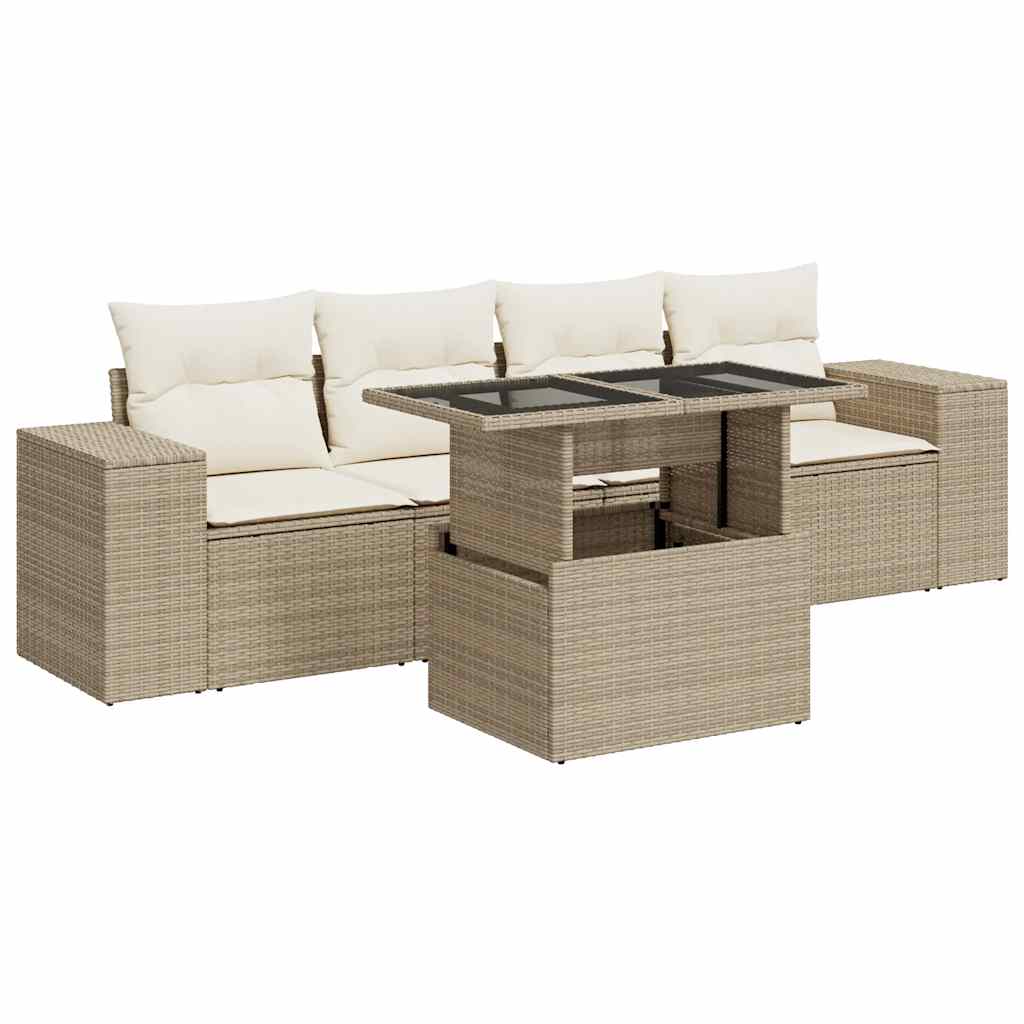 5-delige Loungeset met kussens poly rattan beige is nu te koop bij PeponiXL, paradijselijk wonen!