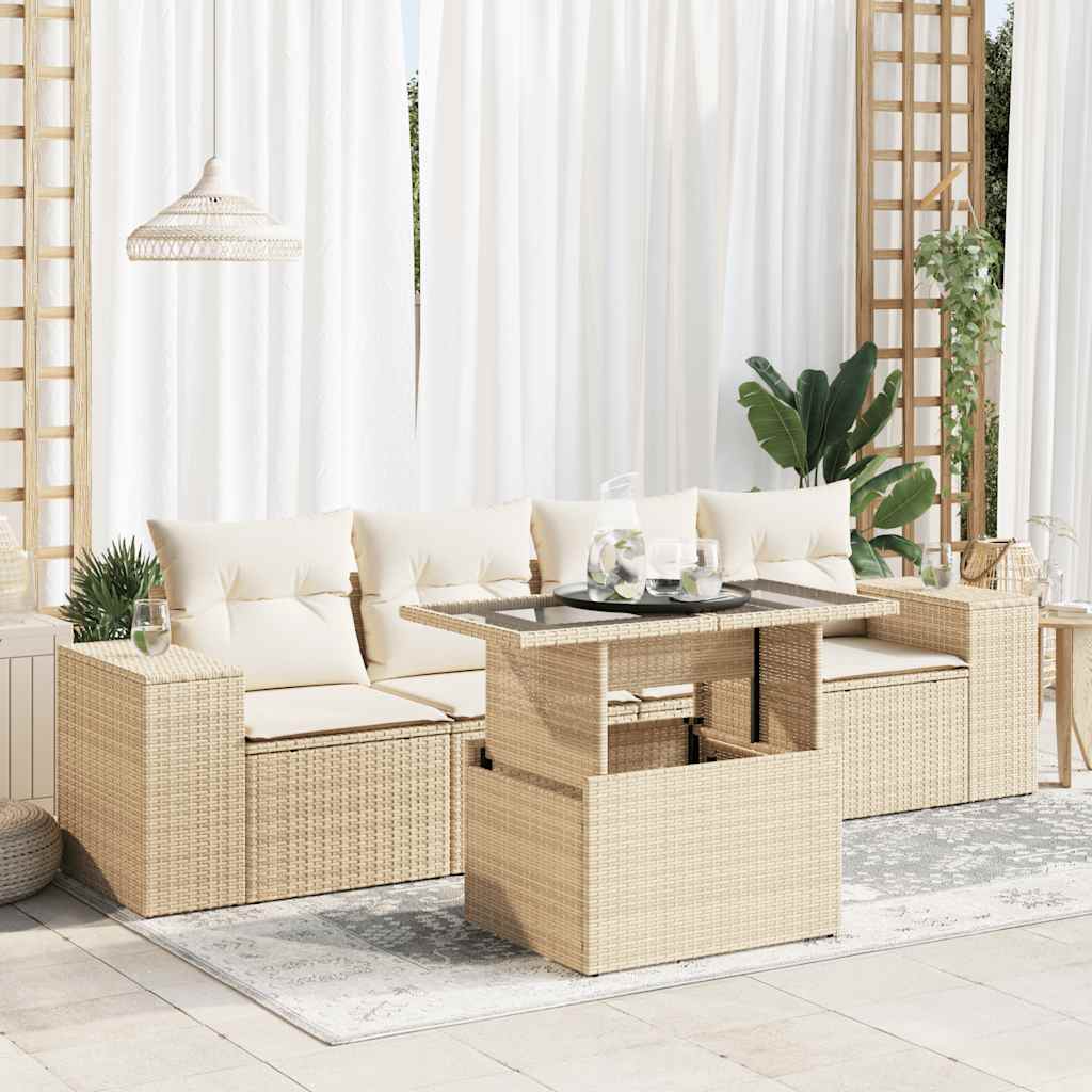 5-delige Loungeset met kussens poly rattan beige is nu te koop bij PeponiXL, paradijselijk wonen!