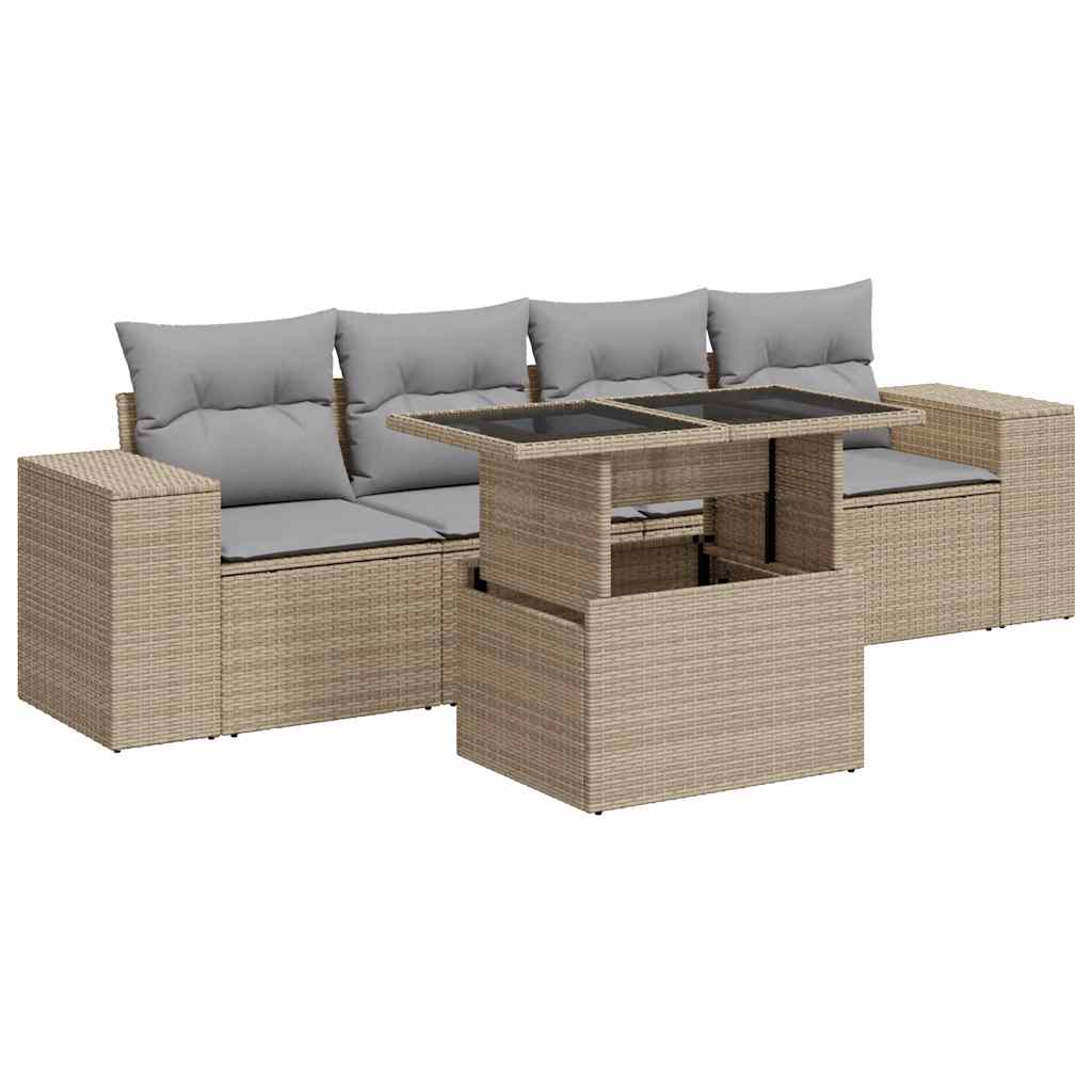 5-delige Loungeset met kussens poly rattan beige is nu te koop bij PeponiXL, paradijselijk wonen!