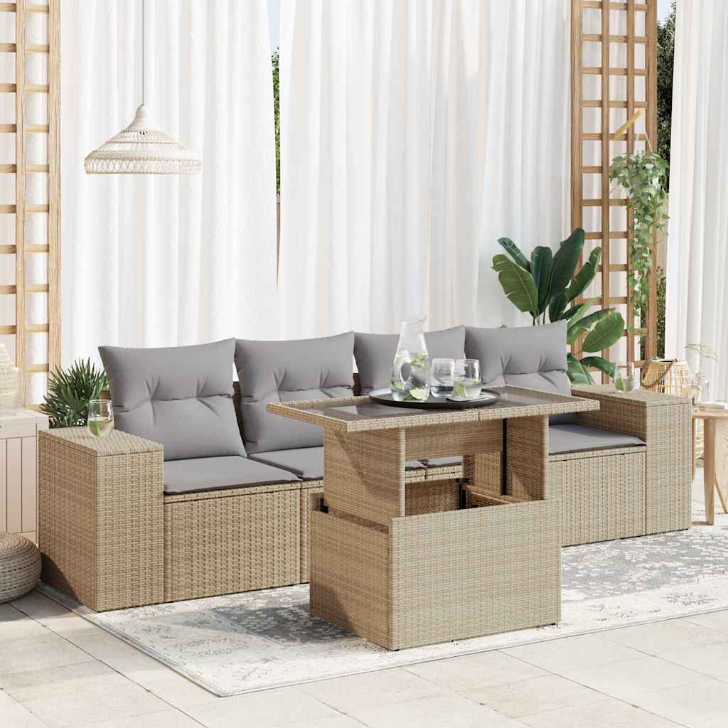 5-delige Loungeset met kussens poly rattan beige is nu te koop bij PeponiXL, paradijselijk wonen!