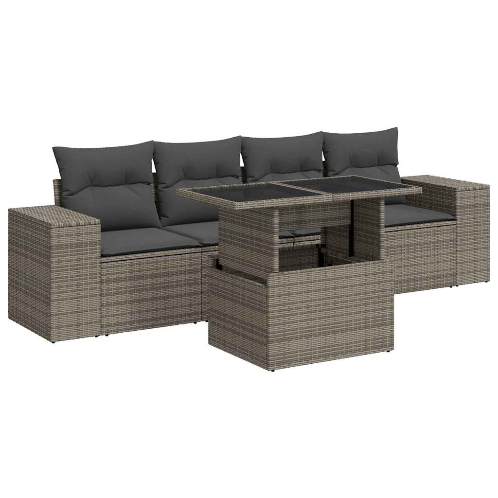 5-delige Loungeset met kussens poly rattan grijs is nu te koop bij PeponiXL, paradijselijk wonen!