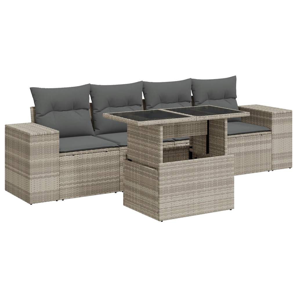 5-delige Loungeset met kussens poly rattan lichtgrijs is nu te koop bij PeponiXL, paradijselijk wonen!