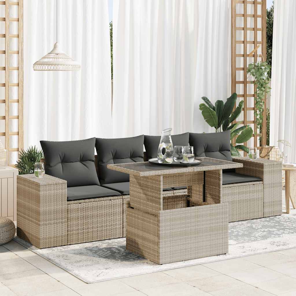 5-delige Loungeset met kussens poly rattan lichtgrijs is nu te koop bij PeponiXL, paradijselijk wonen!