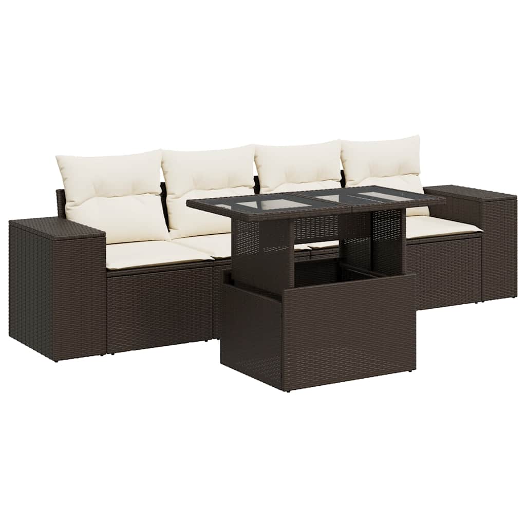 5-delige Loungeset met kussens poly rattan bruin is nu te koop bij PeponiXL, paradijselijk wonen!