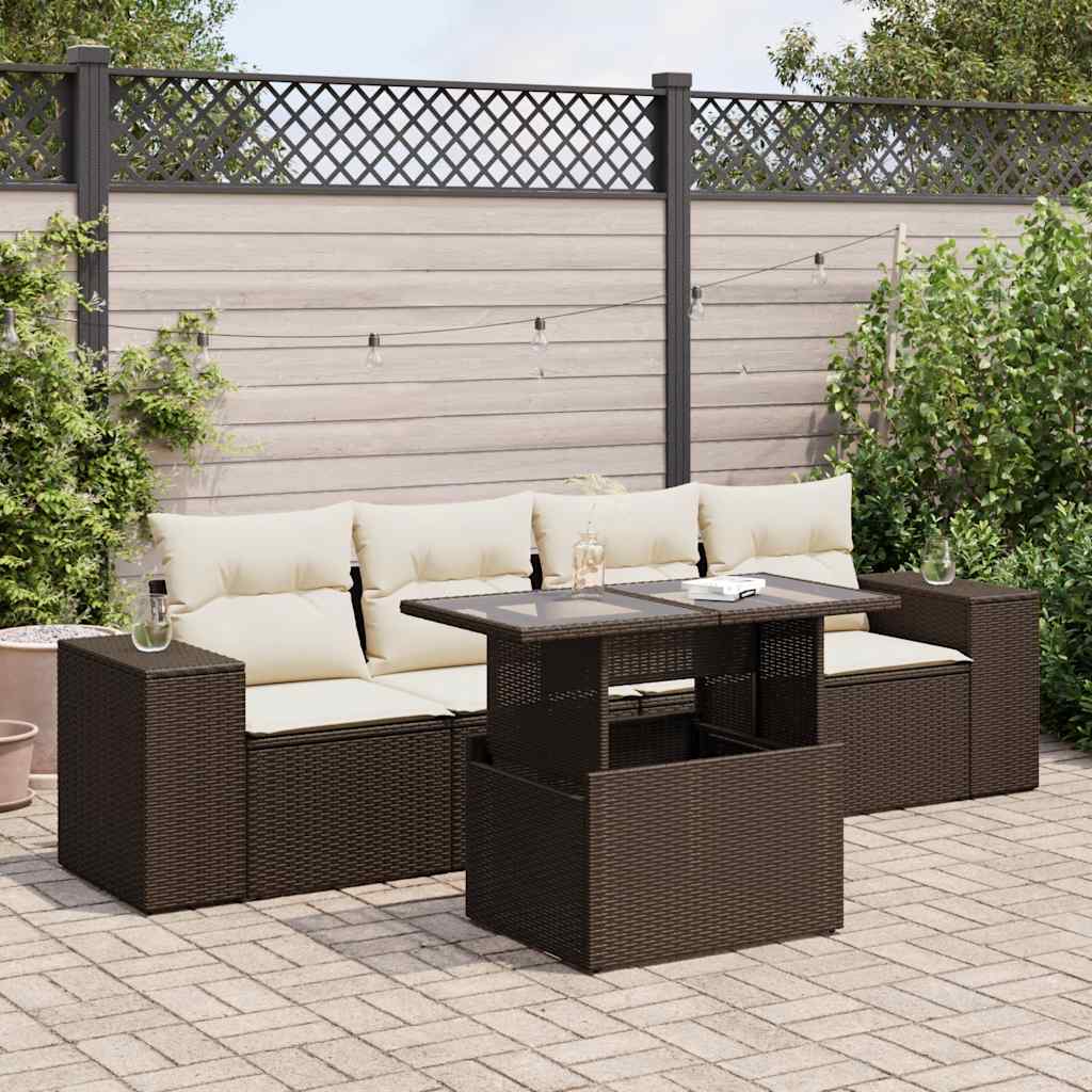 5-delige Loungeset met kussens poly rattan bruin is nu te koop bij PeponiXL, paradijselijk wonen!