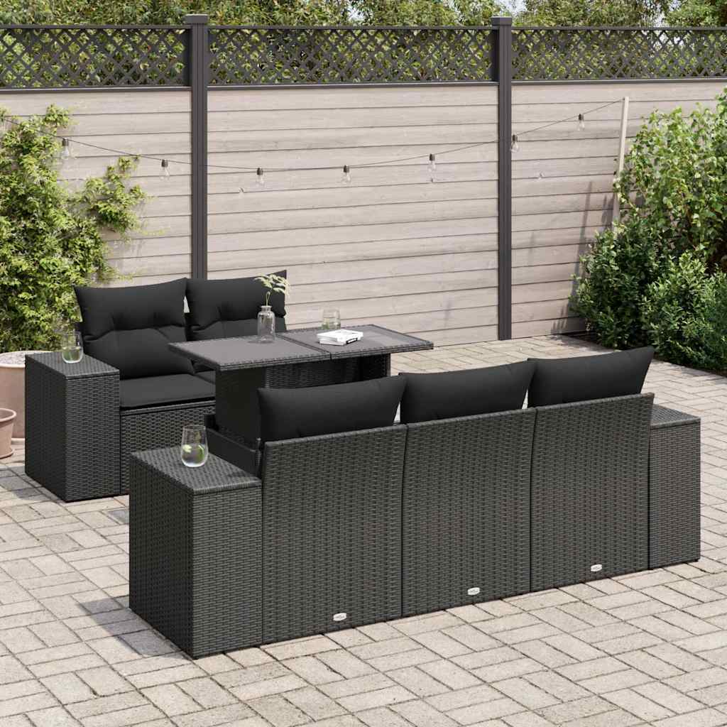 6-delige Loungeset met kussens poly rattan zwart is nu te koop bij PeponiXL, paradijselijk wonen!