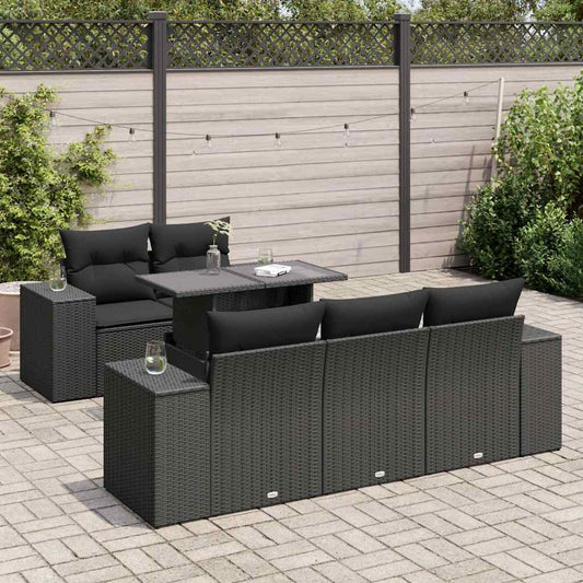 6-delige Loungeset met kussens poly rattan zwart is nu te koop bij PeponiXL, paradijselijk wonen!