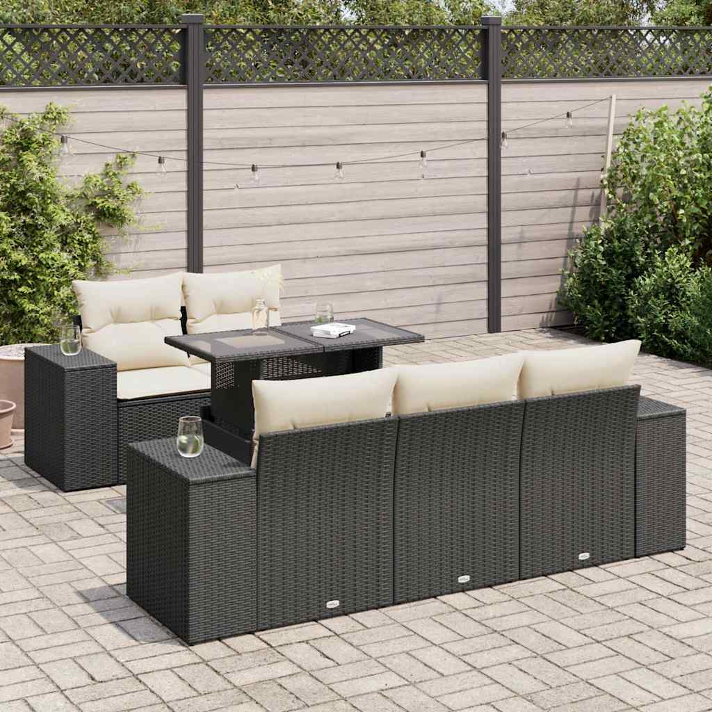 6-delige Loungeset met kussens poly rattan zwart is nu te koop bij PeponiXL, paradijselijk wonen!