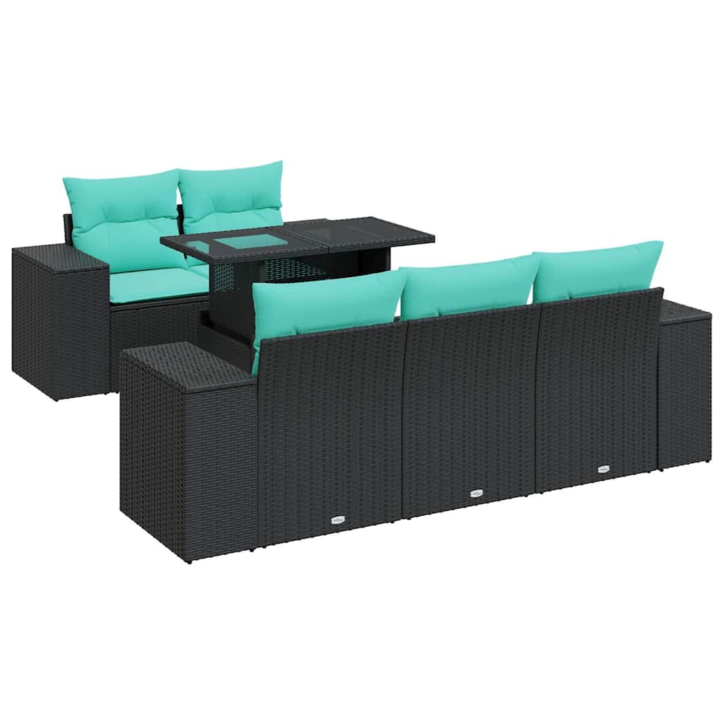 6-delige Loungeset met kussens poly rattan acacia zwart is nu te koop bij PeponiXL, paradijselijk wonen!
