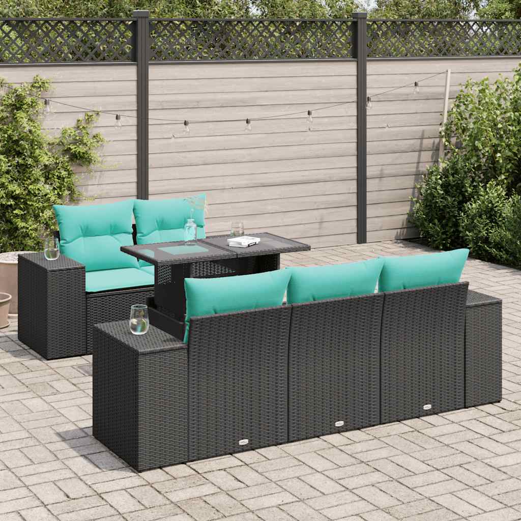 6-delige Loungeset met kussens poly rattan acacia zwart is nu te koop bij PeponiXL, paradijselijk wonen!