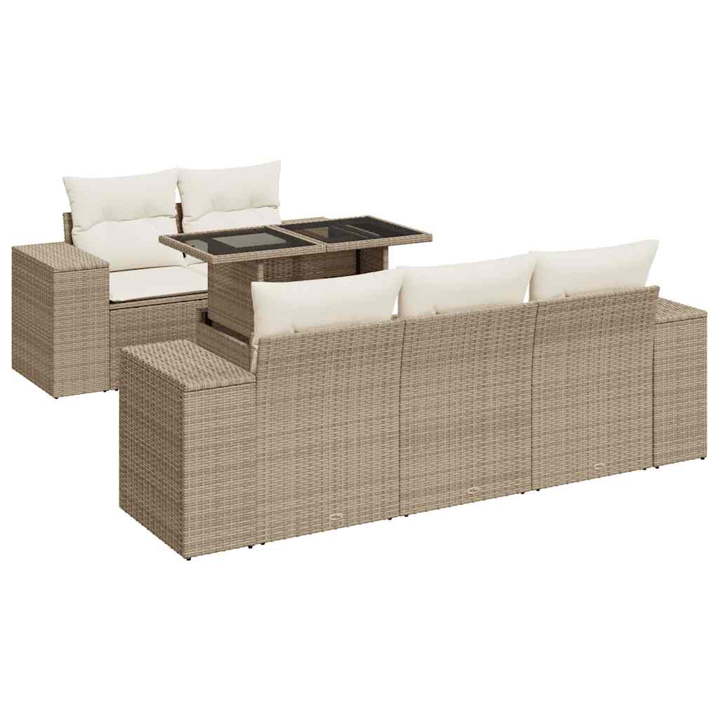 6-delige Loungeset met kussens poly rattan beige is nu te koop bij PeponiXL, paradijselijk wonen!
