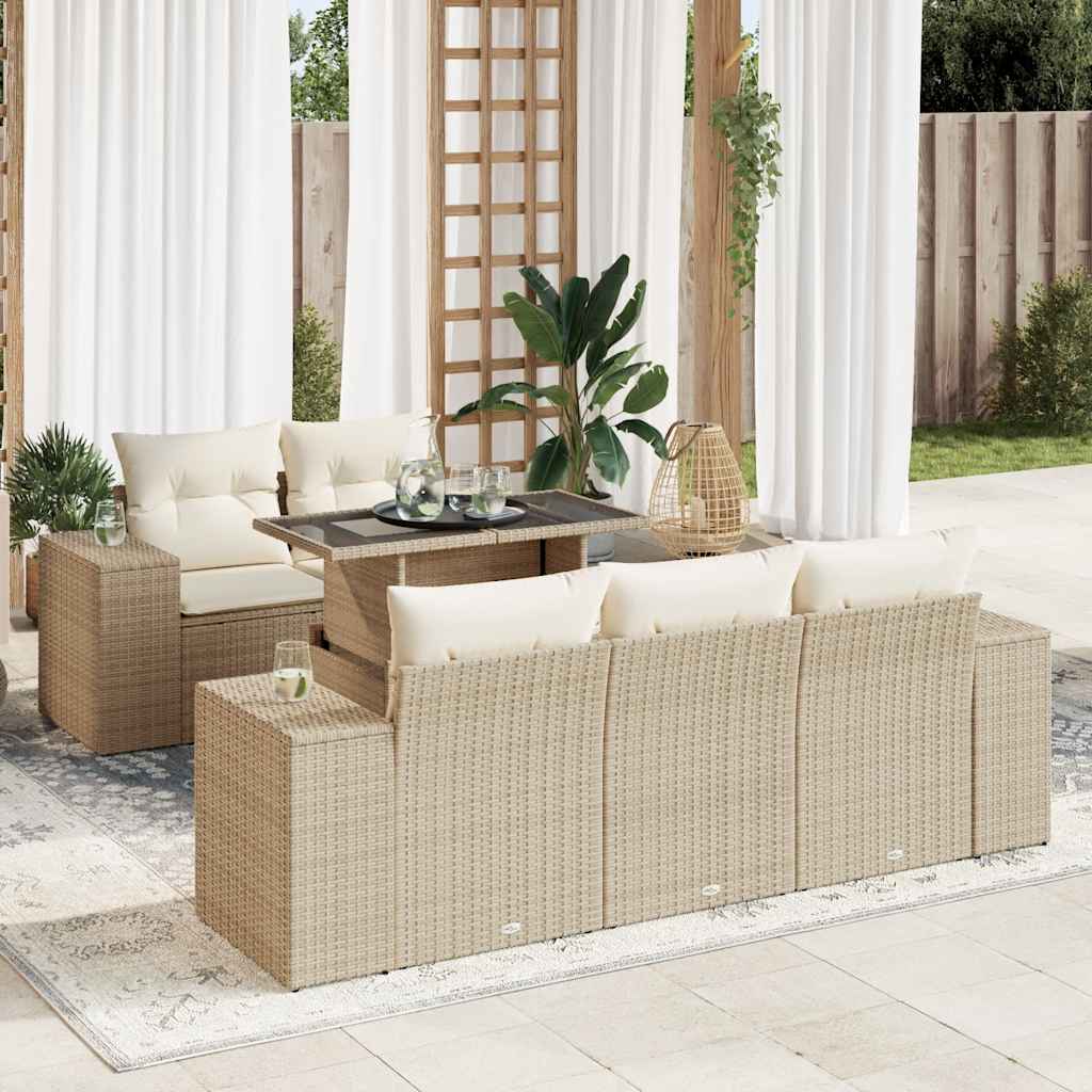 6-delige Loungeset met kussens poly rattan beige is nu te koop bij PeponiXL, paradijselijk wonen!
