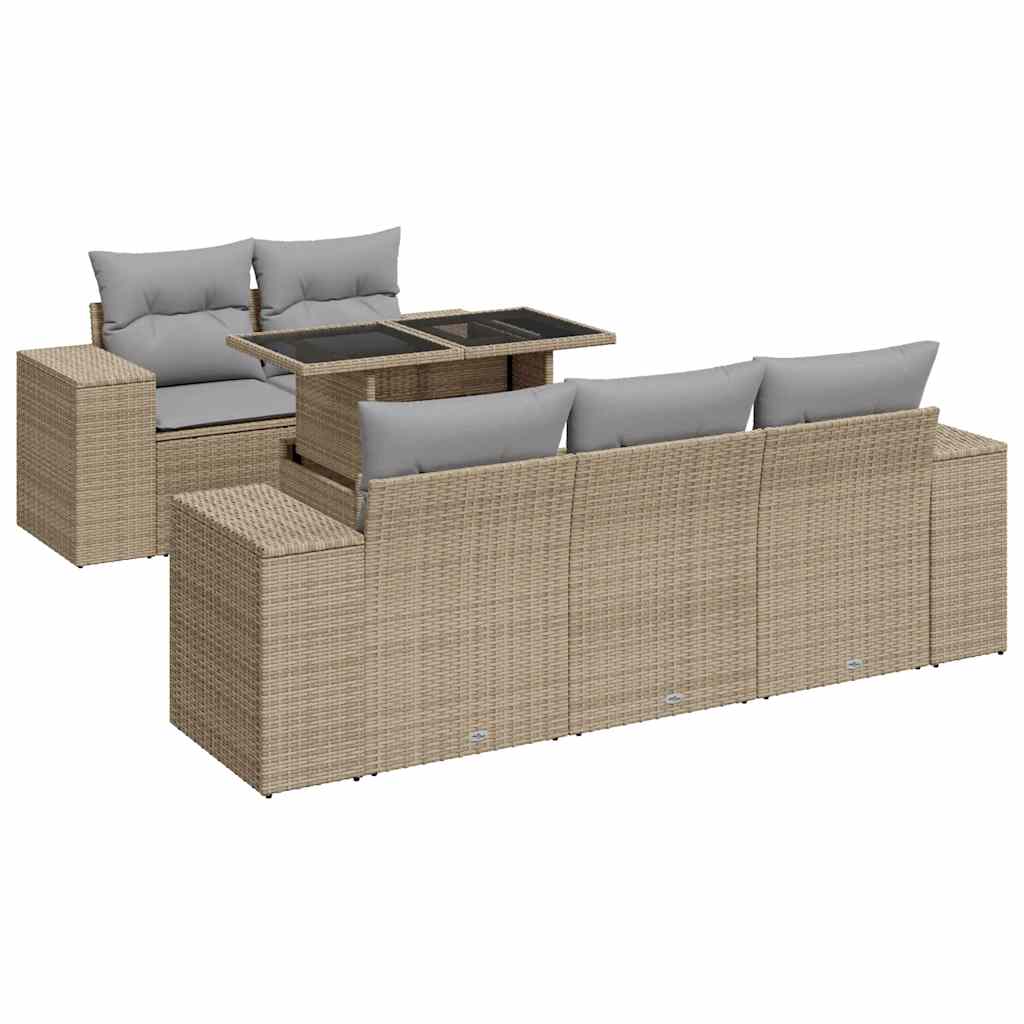 6-delige Loungeset met kussens poly rattan beige is nu te koop bij PeponiXL, paradijselijk wonen!