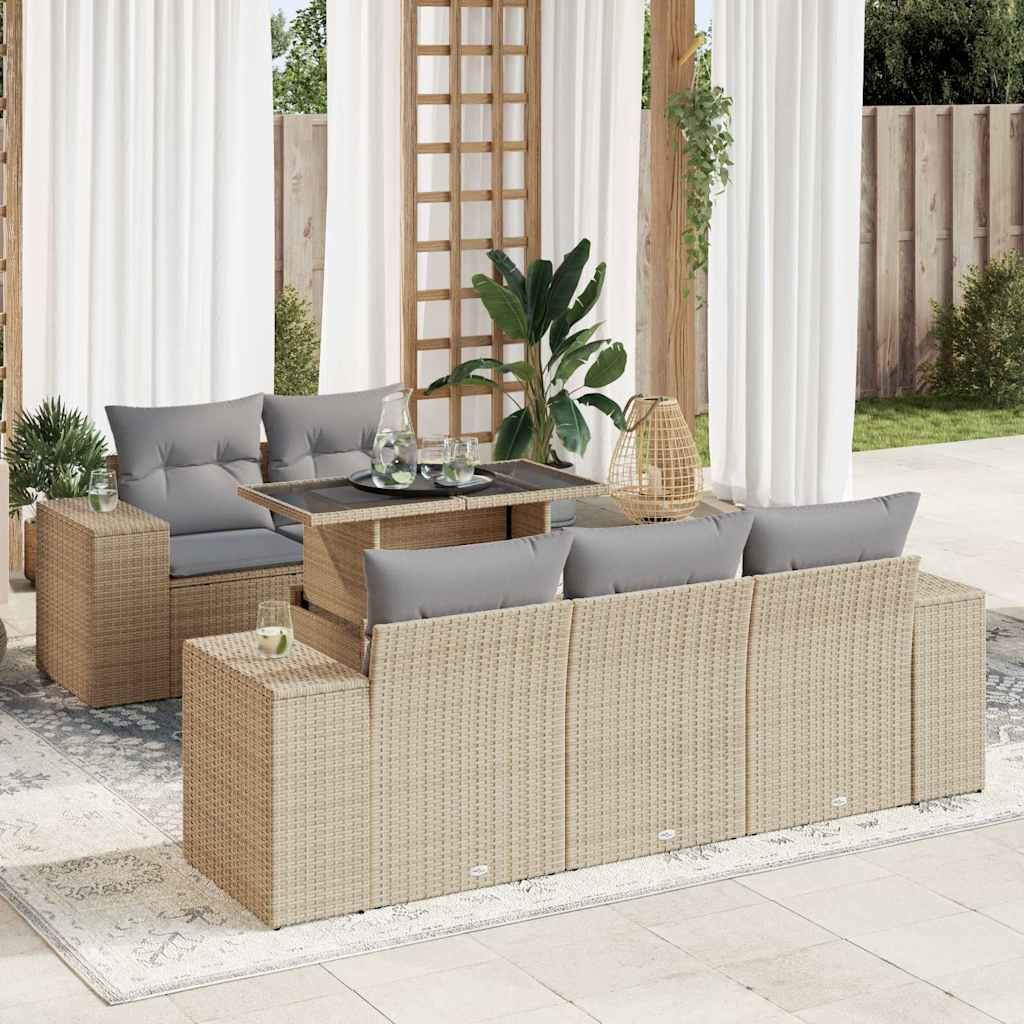 6-delige Loungeset met kussens poly rattan beige is nu te koop bij PeponiXL, paradijselijk wonen!