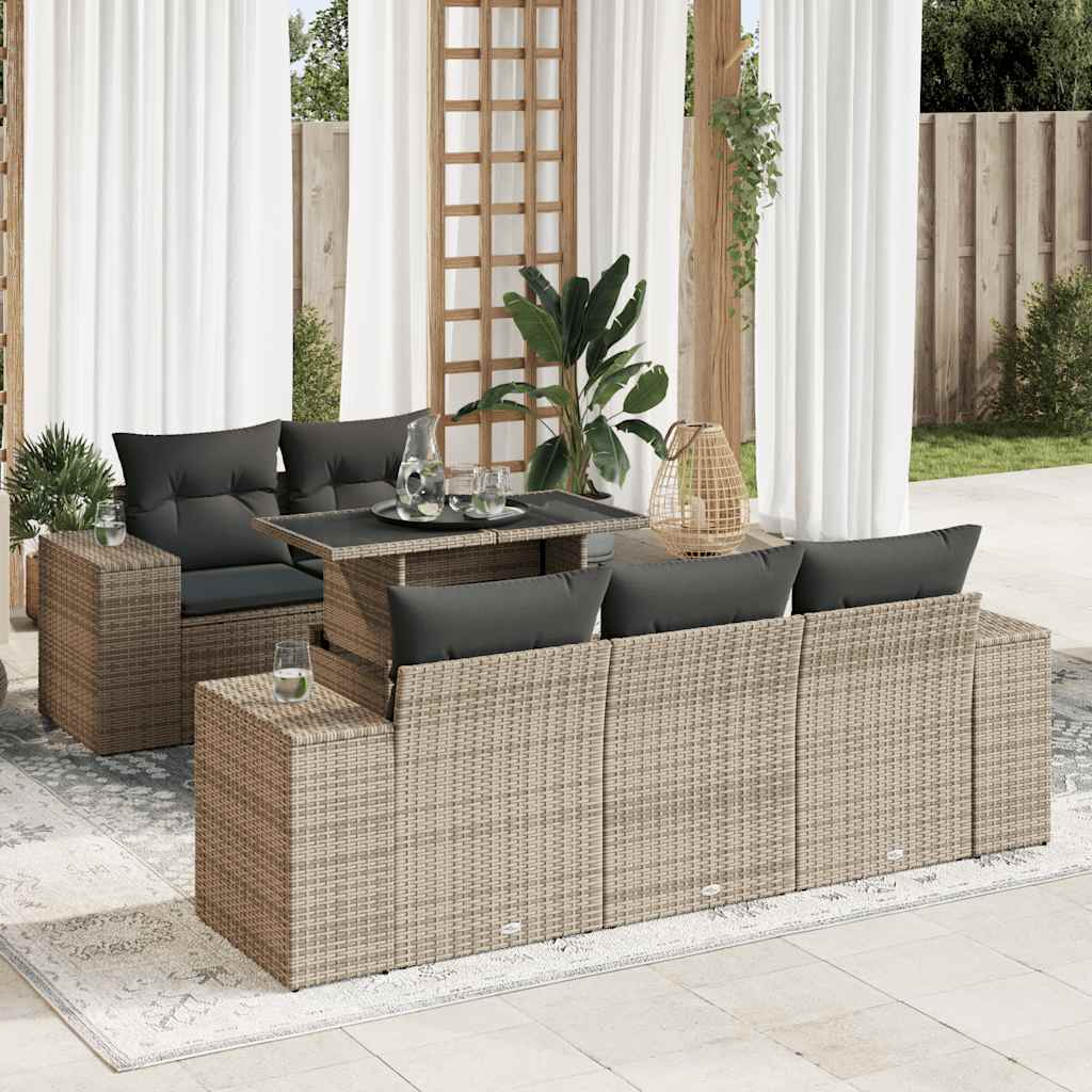 6-delige Loungeset met kussens poly rattan grijs is nu te koop bij PeponiXL, paradijselijk wonen!