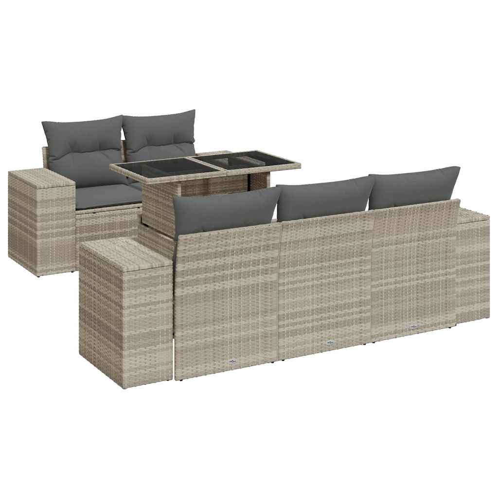 6-delige Loungeset met kussens poly rattan lichtgrijs is nu te koop bij PeponiXL, paradijselijk wonen!