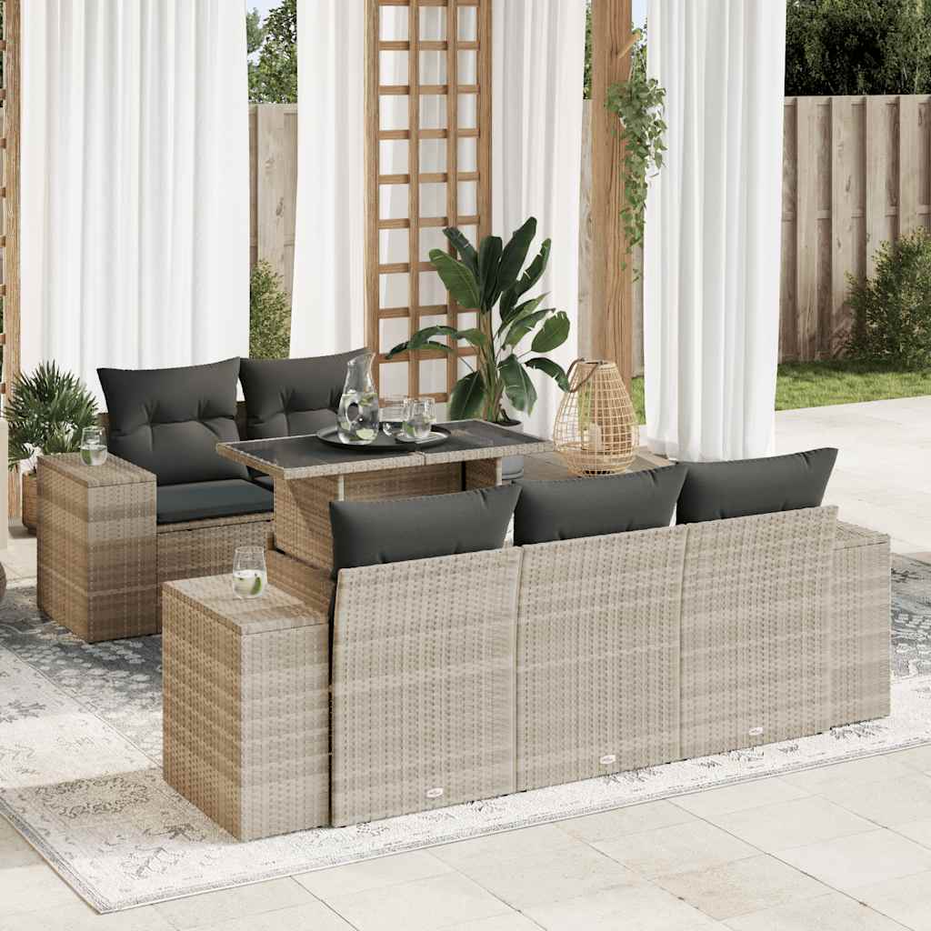 6-delige Loungeset met kussens poly rattan lichtgrijs is nu te koop bij PeponiXL, paradijselijk wonen!