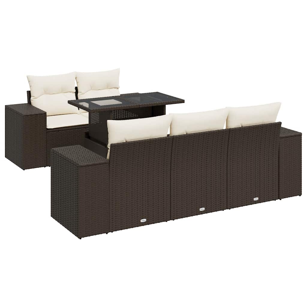 6-delige Loungeset met kussens poly rattan bruin is nu te koop bij PeponiXL, paradijselijk wonen!