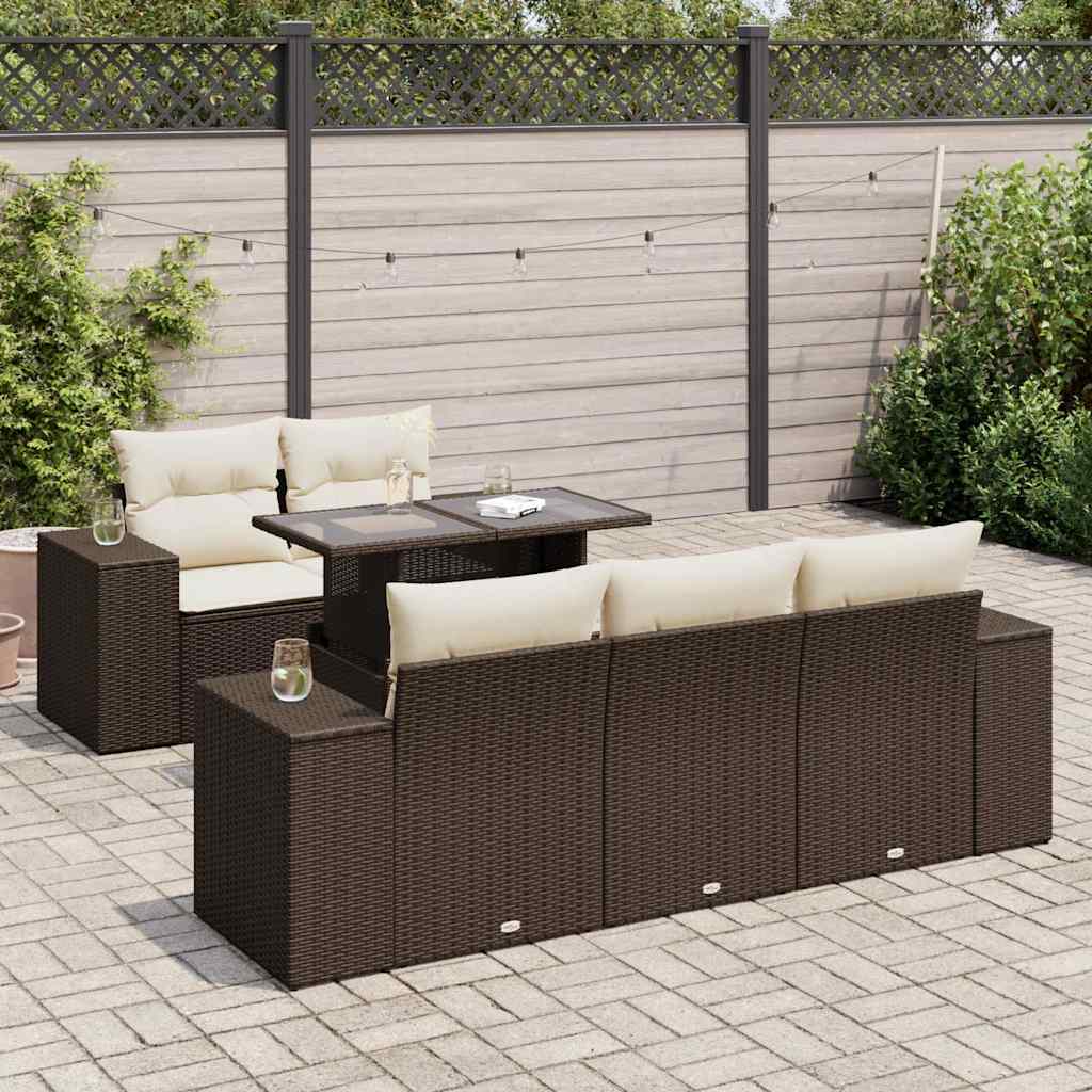 6-delige Loungeset met kussens poly rattan bruin is nu te koop bij PeponiXL, paradijselijk wonen!