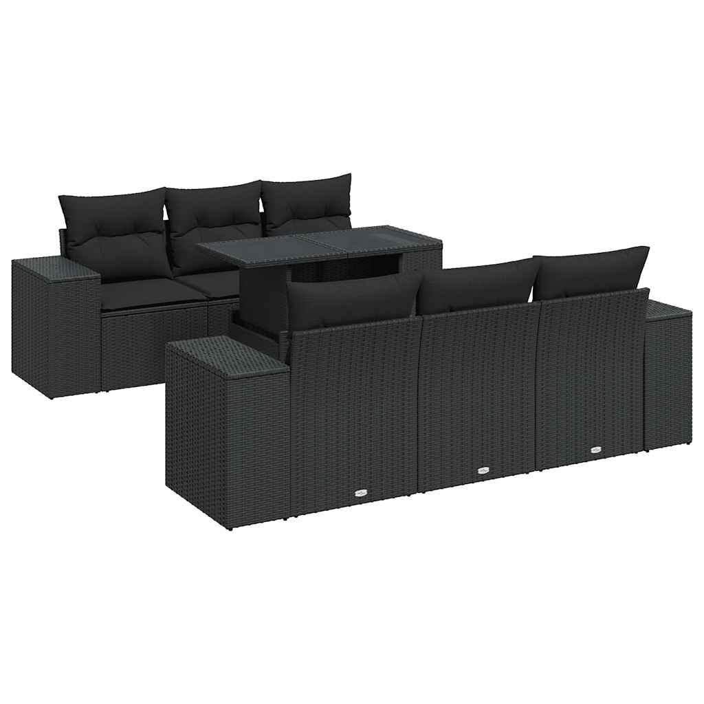 7-delige Loungeset met kussens poly rattan zwart is nu te koop bij PeponiXL, paradijselijk wonen!