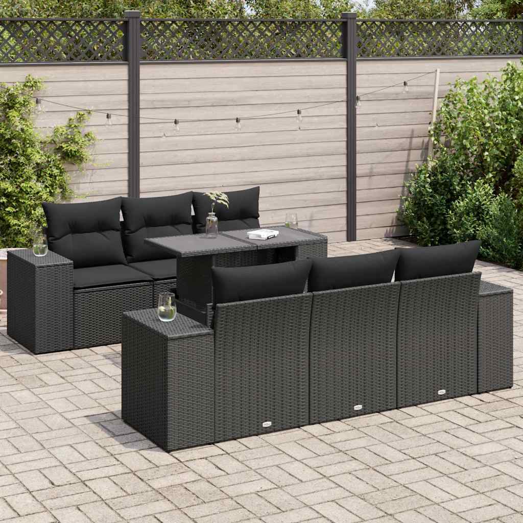 7-delige Loungeset met kussens poly rattan zwart is nu te koop bij PeponiXL, paradijselijk wonen!