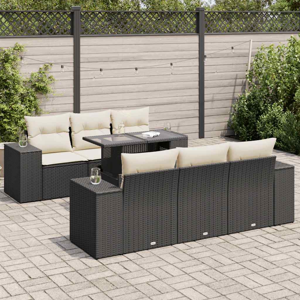 7-delige Loungeset met kussens poly rattan zwart is nu te koop bij PeponiXL, paradijselijk wonen!