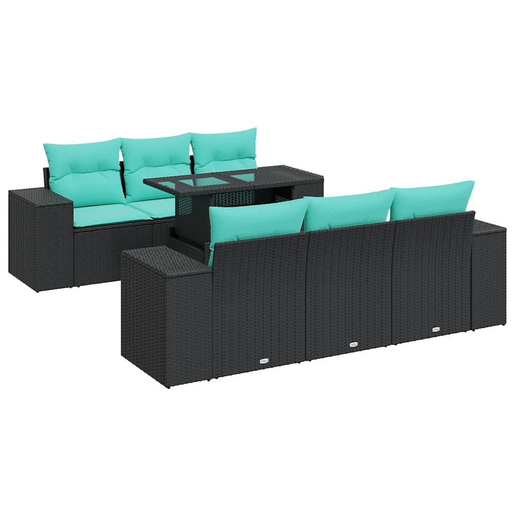 7-delige Loungeset met kussens poly rattan acacia zwart is nu te koop bij PeponiXL, paradijselijk wonen!
