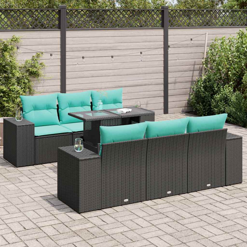 7-delige Loungeset met kussens poly rattan acacia zwart is nu te koop bij PeponiXL, paradijselijk wonen!