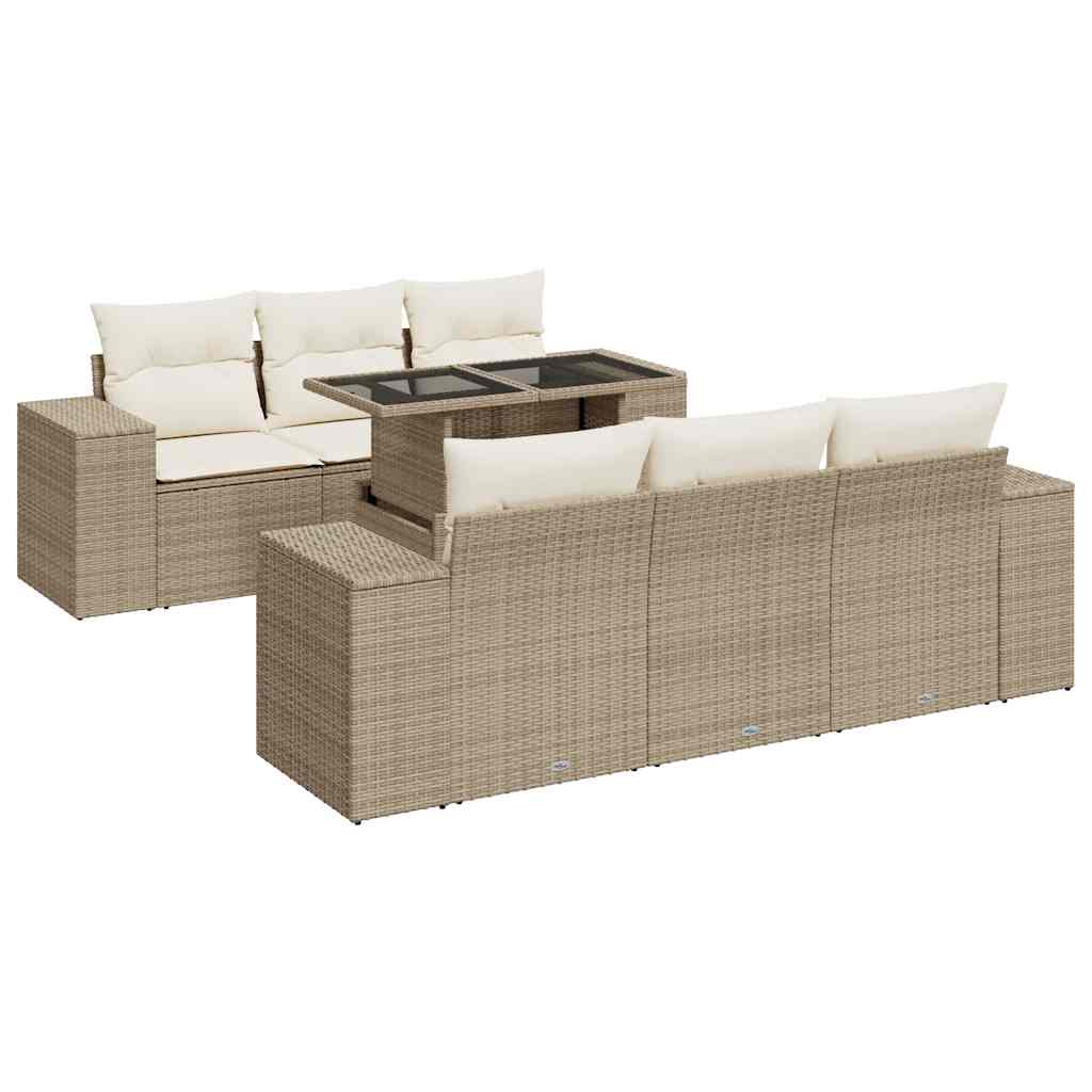7-delige Loungeset met kussens poly rattan beige is nu te koop bij PeponiXL, paradijselijk wonen!