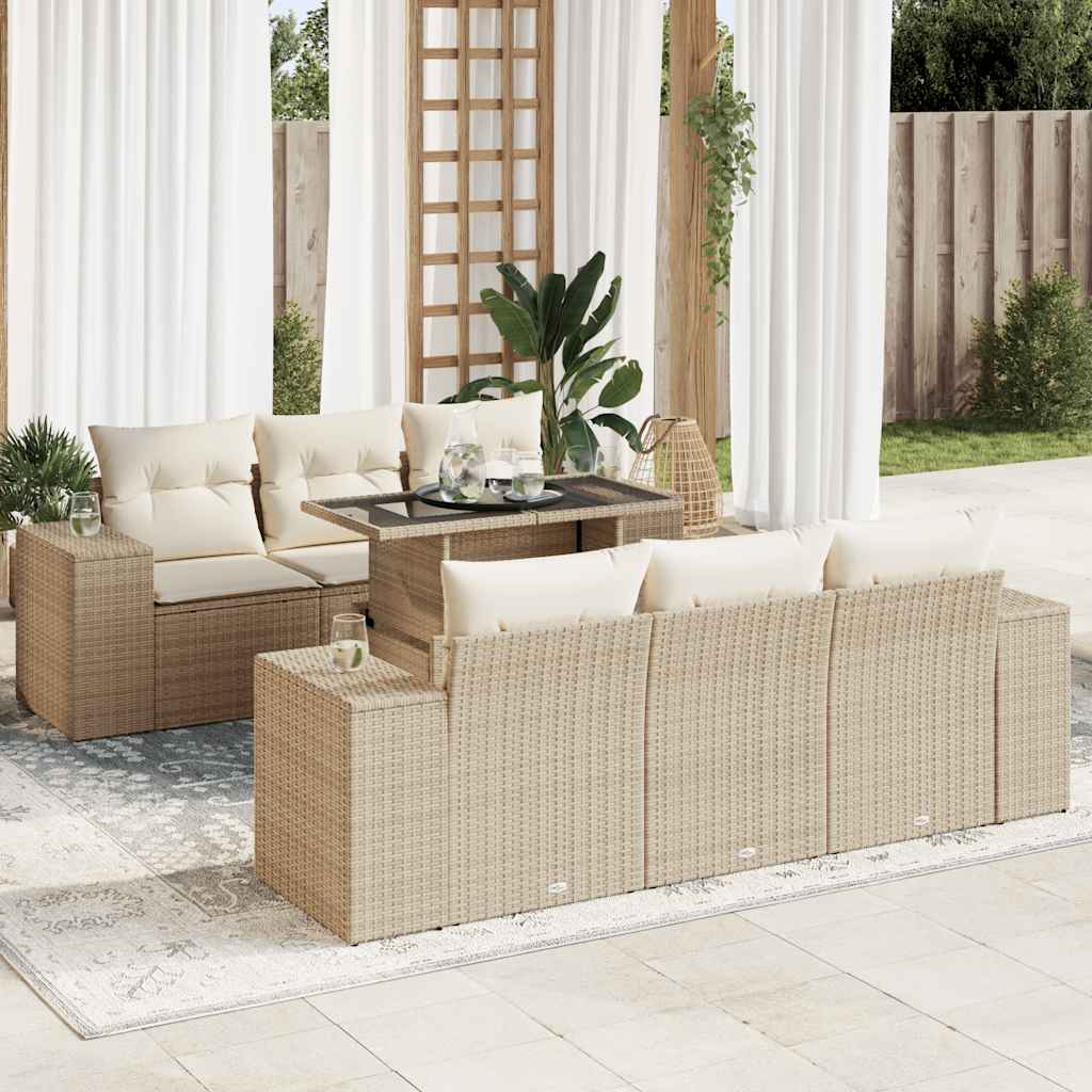 7-delige Loungeset met kussens poly rattan beige is nu te koop bij PeponiXL, paradijselijk wonen!