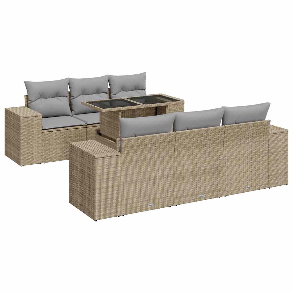 7-delige Loungeset met kussens poly rattan beige is nu te koop bij PeponiXL, paradijselijk wonen!