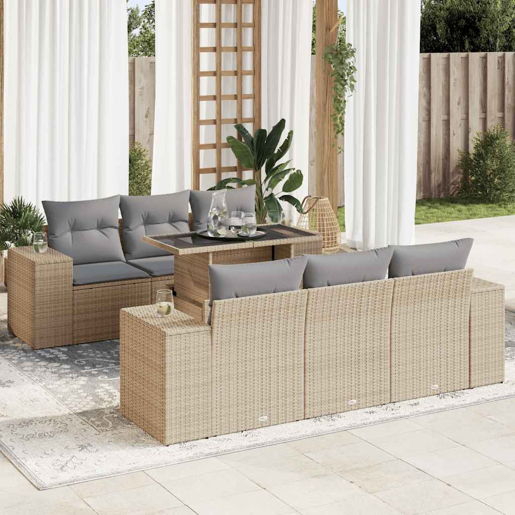 7-delige Loungeset met kussens poly rattan beige is nu te koop bij PeponiXL, paradijselijk wonen!