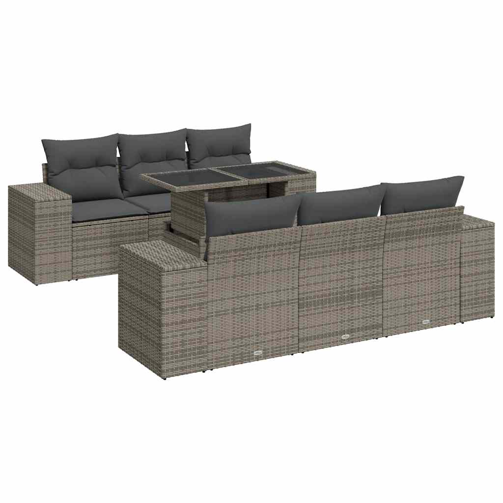 7-delige Loungeset met kussens poly rattan grijs is nu te koop bij PeponiXL, paradijselijk wonen!