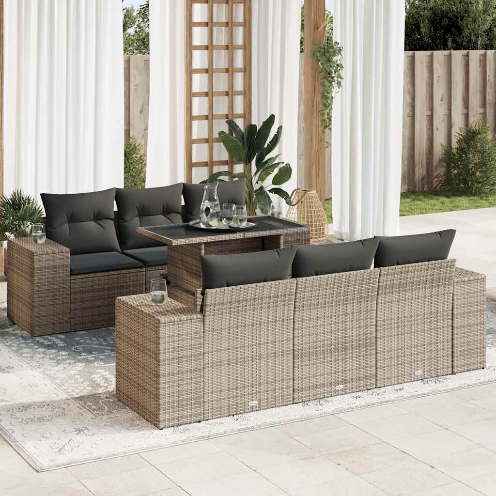 7-delige Loungeset met kussens poly rattan grijs is nu te koop bij PeponiXL, paradijselijk wonen!