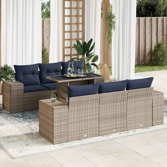 7-delige Loungeset met kussens poly rattan acacia grijs is nu te koop bij PeponiXL, paradijselijk wonen!