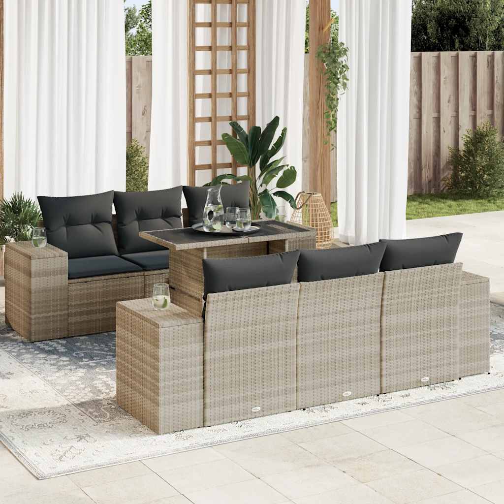 7-delige Loungeset met kussens poly rattan lichtgrijs is nu te koop bij PeponiXL, paradijselijk wonen!
