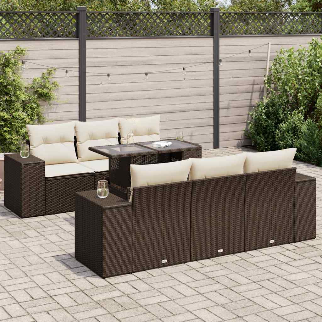 7-delige Loungeset met kussens poly rattan bruin is nu te koop bij PeponiXL, paradijselijk wonen!