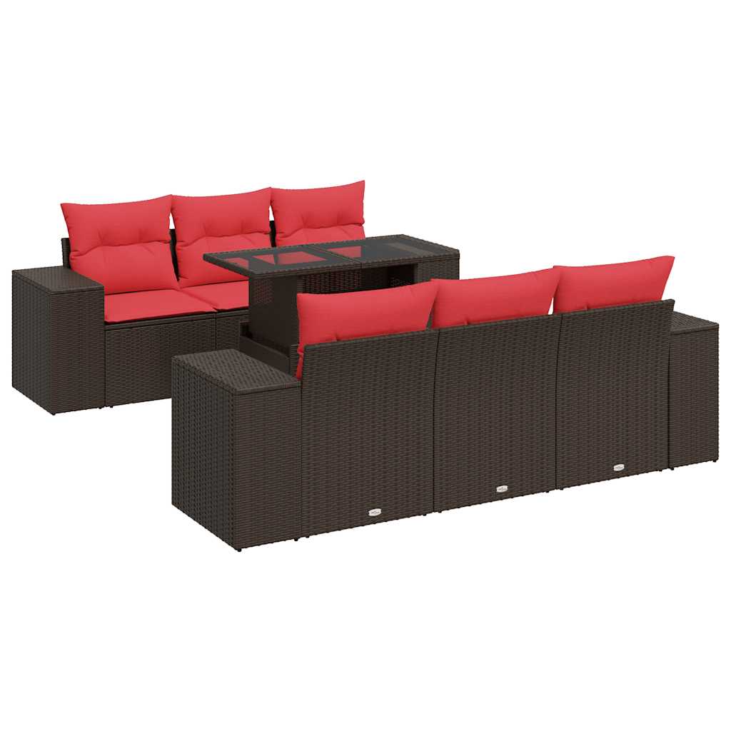 7-delige Loungeset met kussens poly rattan acacia bruin
